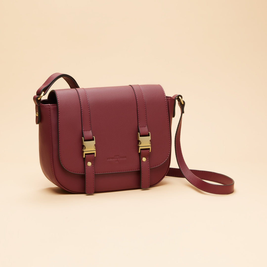 Sac Bandoulière En Cuir Bordeaux - Taille Moyenne 18x12x7 Cm - Idéal Quotidien Femme